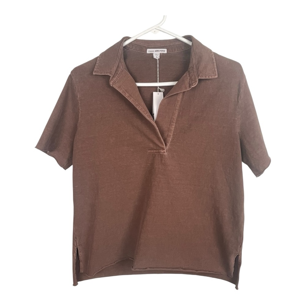 James Perse Brown Short-Sleeve Polo Top